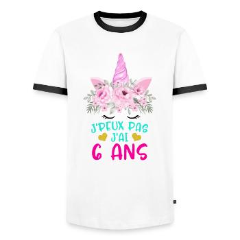 Enfant T Shirt 6 Ans Fille Anniversaire Cadeau - Men's Ringer Shirt - white/black - Front - AI Model Female 172 light (172cm) & AI Model Male 178 dark (178cm)