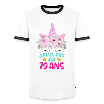 Enfant T Shirt 79 Ans Fille Anniversaire Cadeau - Men's Ringer Shirt - white/black - Front - AI Model Female 172 light (172cm) & AI Model Male 178 dark (178cm)