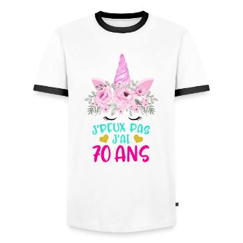 Enfant T Shirt 70 Ans Fille Anniversaire Cadeau - Men's Ringer Shirt - white/black - Front - AI Model Female 172 light (172cm) & AI Model Male 178 dark (178cm)