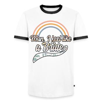 Chemise de célibataire, Homme je me sens comme une mariée 1 tee, - T-shirt contrasté Homme - blanc/noir - Devant - AI Model Female 172 light (172cm) & AI Model Male 178 dark (178cm)