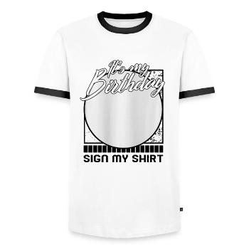 Geburtstagsshirt, es ist mein Geburtstagsschild mein Hemd - Männer Kontrast-T-Shirt - Weiß/Schwarz - Vorne - AI Model Female 172 light (172cm) & AI Model Male 178 dark (178cm)