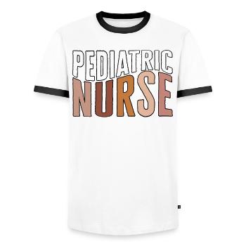 Pediatric Occupational Therapist Shirt, Pediatric - Men's Ringer Shirt - white/black - Front - AI Model Female 172 light (172cm) & AI Model Male 178 dark (178cm)
