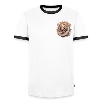 Dragon's Fortune Chinesisches Neujahrsfest - Männer Kontrast-T-Shirt - Weiß/Schwarz - Vorne - AI Model Female 172 light (172cm) & AI Model Male 178 dark (178cm)