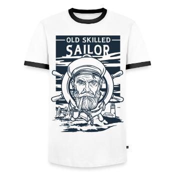 Vieux marin expérimenté Classic Maritime - T-shirt contrasté Homme - blanc/noir - Devant - AI Model Female 172 light (172cm) & AI Model Male 178 dark (178cm)