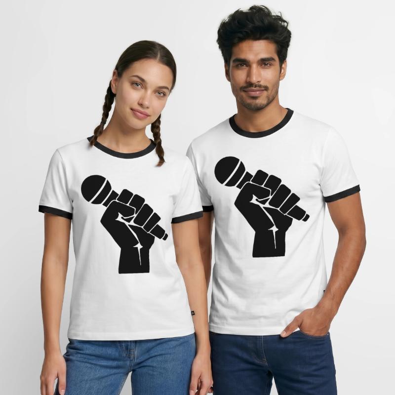 Faust mit Mikrofon Männer Kontrast-T-Shirt