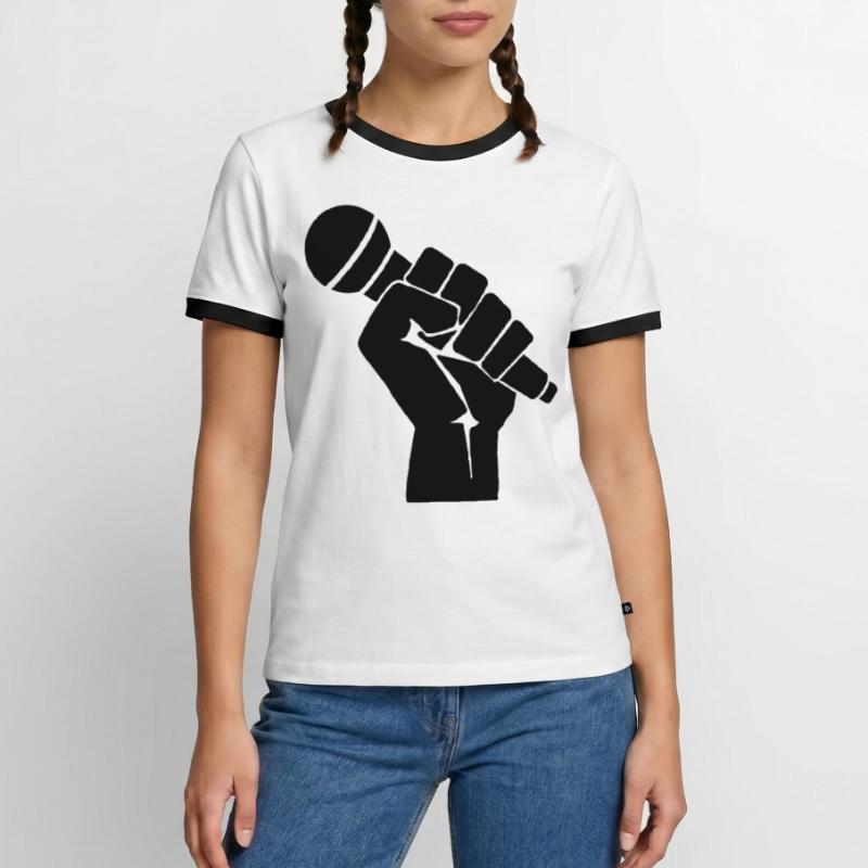 Faust mit Mikrofon Männer Kontrast-T-Shirt