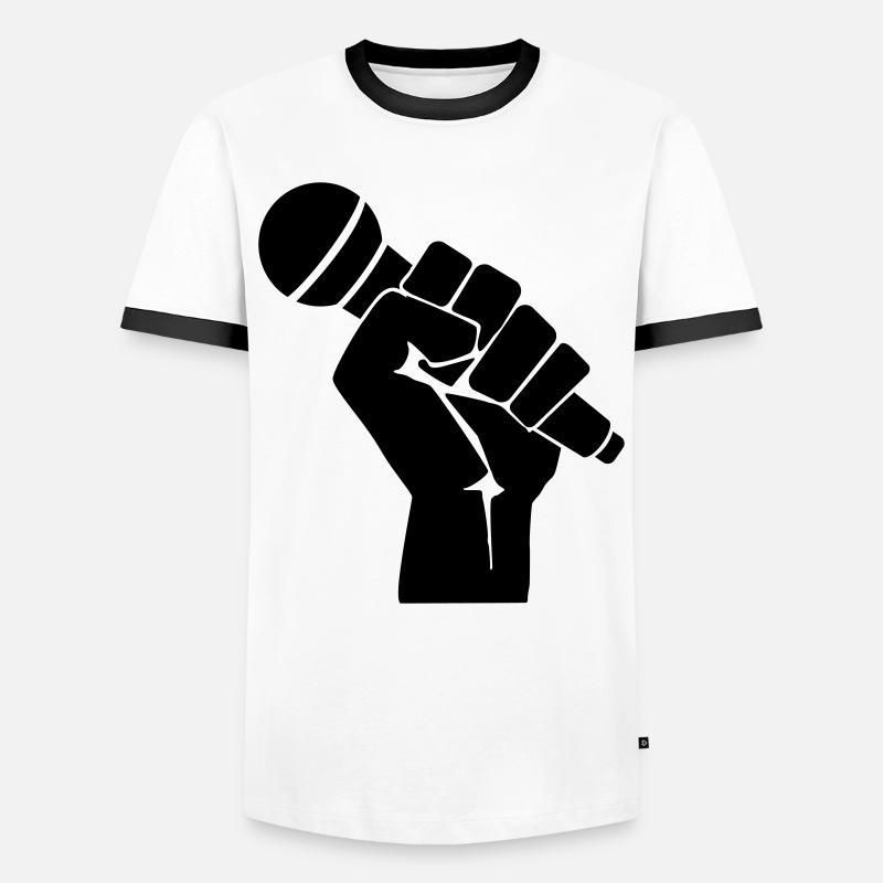 Fist with microphone - Men's Ringer Shirt - white/black