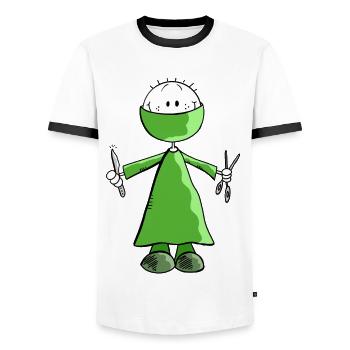 Green Surgeon Stick Figure - Surgery - Surgery - Men's Ringer Shirt - white/black - Front - AI Model Female 172 light (172cm) & AI Model Male 178 dark (178cm)