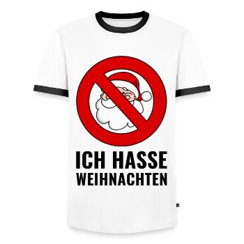 Ich hasse Weihnachten - Männer Kontrast-T-Shirt - Weiß/Schwarz - Vorne - AI Model Female 172 light (172cm) & AI Model Male 178 dark (178cm)
