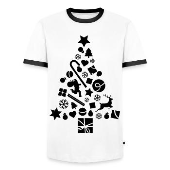 Christmas tree full of decorations - Men's Ringer Shirt - white/black - Front - AI Model Female 172 light (172cm) & AI Model Male 178 dark (178cm)