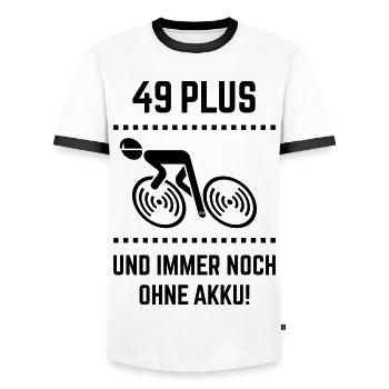 49 Plus – still without battery! Bicycle Road Bike B - Men's Ringer Shirt - white/black - Front - AI Model Female 172 light (172cm) & AI Model Male 178 dark (178cm)