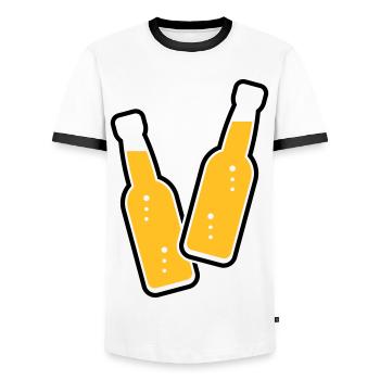 2 Flaschen Stoßen An (Bier / Limonade / POS 2C) - Männer Kontrast-T-Shirt - Weiß/Schwarz - Vorne - AI Model Female 172 light (172cm) & AI Model Male 178 dark (178cm)