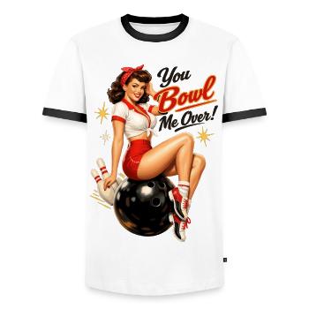 Retro Bowling Pin-Up Lady – You Bowl Me Over - Männer Kontrast-T-Shirt - Weiß/Schwarz - Vorne - AI Model Female 172 light (172cm) & AI Model Male 178 dark (178cm)