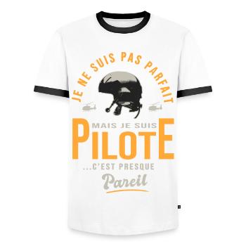 parfait pilote Hélicoptère Cadeau humour avion - T-shirt contrasté Homme - blanc/noir - Devant - AI Model Female 172 light (172cm) & AI Model Male 178 dark (178cm)