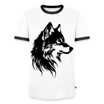 Wolf Head Animal - Men's Ringer Shirt - white/black - Front - AI Model Female 172 light (172cm) & AI Model Male 178 dark (178cm)