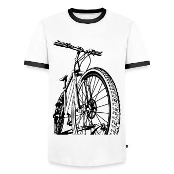 Bike, mountain bike, MTB, bicycle, extreme sports - Men's Ringer Shirt - white/black - Front - AI Model Female 172 light (172cm) & AI Model Male 178 dark (178cm)