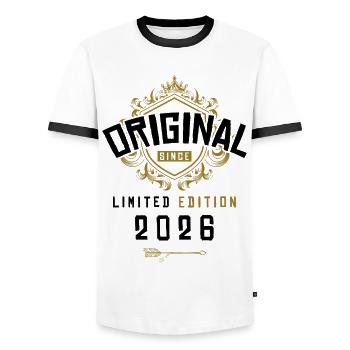 2026 limited edition birthday - Men's Ringer Shirt - white/black - Front - AI Model Female 172 light (172cm) & AI Model Male 178 dark (178cm)