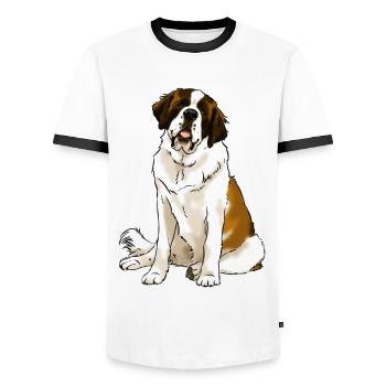 Chien Saint Bernard (clear textiles) - Men's Ringer Shirt - white/black - Front - AI Model Female 172 light (172cm) & AI Model Male 178 dark (178cm)
