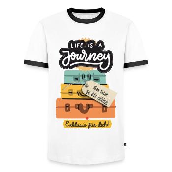 Life is a journey - Männer Kontrast-T-Shirt - Weiß/Schwarz - Vorne - AI Model Female 172 light (172cm) & AI Model Male 178 dark (178cm)