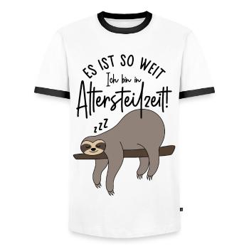 Faultier Es ist so weit Ich bin in Altersteilzeit - Männer Kontrast-T-Shirt - Weiß/Schwarz - Vorne - AI Model Female 172 light (172cm) & AI Model Male 178 dark (178cm)