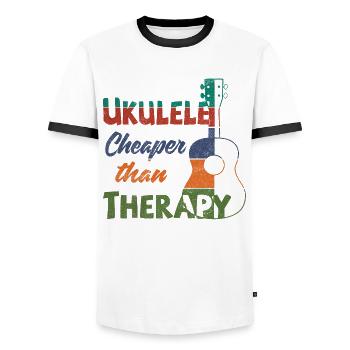 Ukulele! Cheaper than therapy - Männer Kontrast-T-Shirt - Weiß/Schwarz - Vorne - AI Model Female 172 light (172cm) & AI Model Male 178 dark (178cm)