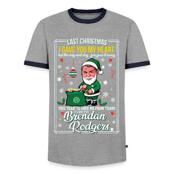 Last Christmas - Men's Ringer Shirt - grey/navy  - Front - AI Model Female 172 light (172cm) & AI Model Male 178 light (178cm)