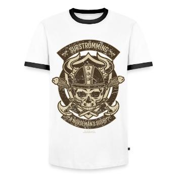 Surströmming T Shirt Norseman's Sushi - Männer Kontrast-T-Shirt - Weiß/Schwarz - Vorne - AI Model Female 172 light (172cm) & AI Model Male 178 dark (178cm)