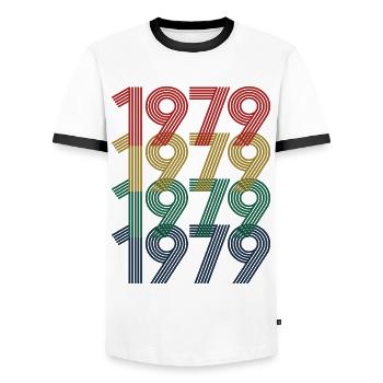 1979, Vintage 45e anniversaire hommes femmes 45 ans - T-shirt contrasté Homme - blanc/noir - Devant - AI Model Female 172 light (172cm) & AI Model Male 178 dark (178cm)