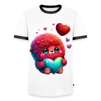 A nice little monster with red fur - Men's Ringer Shirt - white/black - Front - AI Model Female 172 light (172cm) & AI Model Male 178 dark (178cm)