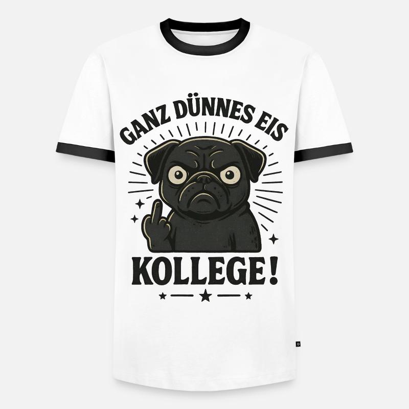 Mops Mittelfinger - Männer Kontrast-T-Shirt - Weiß/Schwarz