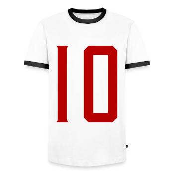 10 Zahl symbol - Männer Kontrast-T-Shirt - Weiß/Schwarz - Vorne - AI Model Female 172 light (172cm) & AI Model Male 178 dark (178cm)