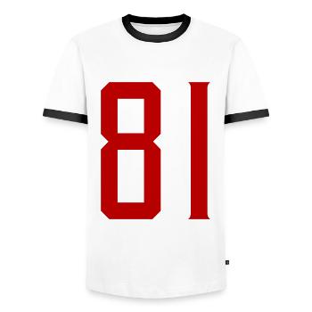 81 Zahl Symbol - Männer Kontrast-T-Shirt - Weiß/Schwarz - Vorne - AI Model Female 172 light (172cm) & AI Model Male 178 dark (178cm)