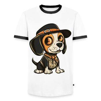 Beagle Hund Halloween Zombie - Männer Kontrast-T-Shirt - Weiß/Schwarz - Vorne - AI Model Female 172 light (172cm) & AI Model Male 178 dark (178cm)
