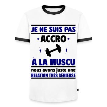 Pas accro à la muscu, fête des pères, cadeau noël - T-shirt contrasté Homme - blanc/noir - Devant - AI Model Female 172 light (172cm) & AI Model Male 178 dark (178cm)