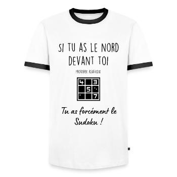 Sudoku - T-shirt contrasté Homme - blanc/noir - Devant - AI Model Female 172 light (172cm) & AI Model Male 178 dark (178cm)