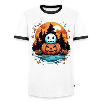 Halloween Design gruselig für die nächste Party - Männer Kontrast-T-Shirt - Weiß/Schwarz - Vorne - AI Model Female 172 light (172cm) & AI Model Male 178 dark (178cm)