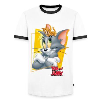 Tom et Jerry Portrait - T-shirt contrasté Homme - blanc/noir - Devant - AI Model Female 172 light (172cm) & AI Model Male 178 dark (178cm)