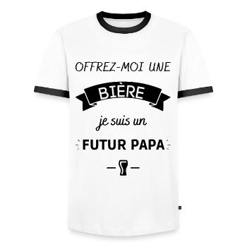 Offrez moi une bière je suis un futur papa ! - T-shirt contrasté Homme - blanc/noir - Devant - AI Model Female 172 light (172cm) & AI Model Male 178 dark (178cm)