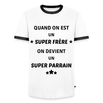 Un super frère devient un super parrain ! parrain - T-shirt contrasté Homme - blanc/noir - Devant - AI Model Female 172 light (172cm) & AI Model Male 178 dark (178cm)