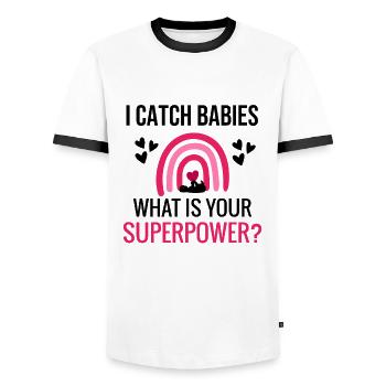 Cadeau de sage-femme | Femme sage-femme obstétricienne - T-shirt contrasté Homme - blanc/noir - Devant - AI Model Female 172 light (172cm) & AI Model Male 178 dark (178cm)