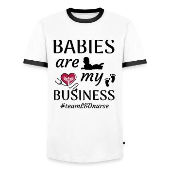 Children's nurse | Pediatric nurse - Men's Ringer Shirt - white/black - Front - AI Model Female 172 light (172cm) & AI Model Male 178 dark (178cm)