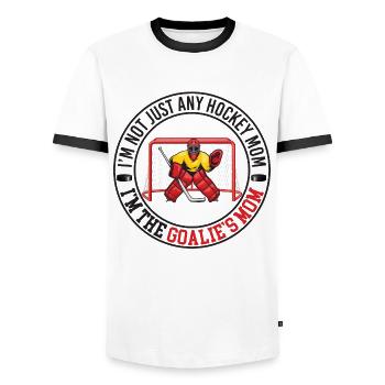 Je ne suis pas juste tout le hockey Maman Je suis La Mère du Gardien - T-shirt contrasté Homme - blanc/noir - Devant - AI Model Female 172 light (172cm) & AI Model Male 178 dark (178cm)