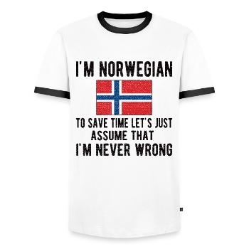 Norvégien Norvège origine drapeau norvégien - T-shirt contrasté Homme - blanc/noir - Devant - AI Model Female 172 light (172cm) & AI Model Male 178 dark (178cm)