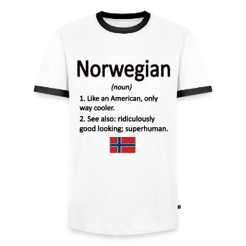 Norwegian Norway flag Norwegian roots - Men's Ringer Shirt - white/black - Front - AI Model Female 172 light (172cm) & AI Model Male 178 dark (178cm)