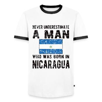 Proud Nicaraguan Flag Nicaragua Origin - Men's Ringer Shirt - white/black - Front - AI Model Female 172 light (172cm) & AI Model Male 178 dark (178cm)