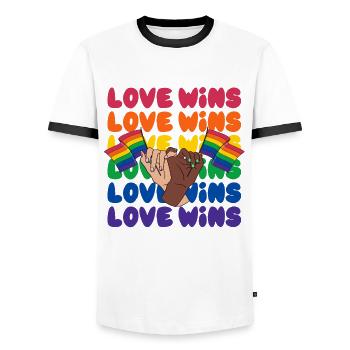 LGBTQ Love Wins Human Right Rainbow - Men's Ringer Shirt - white/black - Front - AI Model Female 172 light (172cm) & AI Model Male 178 dark (178cm)