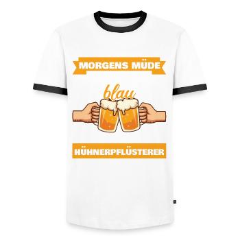 Morgens Müde Abends Blau Hühnerpflüsterer - Männer Kontrast-T-Shirt - Weiß/Schwarz - Vorne - AI Model Female 172 light (172cm) & AI Model Male 178 dark (178cm)