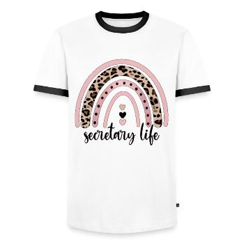 Secretary Appreciation Office Worker Gift - Men's Ringer Shirt - white/black - Front - AI Model Female 172 light (172cm) & AI Model Male 178 dark (178cm)