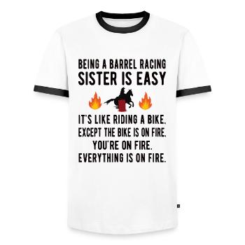Barrel Racing Sister Best Barrel Racing Sister - Men's Ringer Shirt - white/black - Front - AI Model Female 172 light (172cm) & AI Model Male 178 dark (178cm)