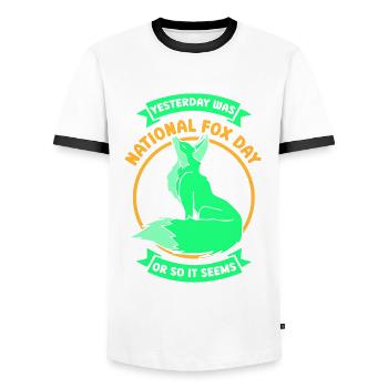 Yesterday was national fox day - Männer Kontrast-T-Shirt - Weiß/Schwarz - Vorne - AI Model Female 172 light (172cm) & AI Model Male 178 dark (178cm)
